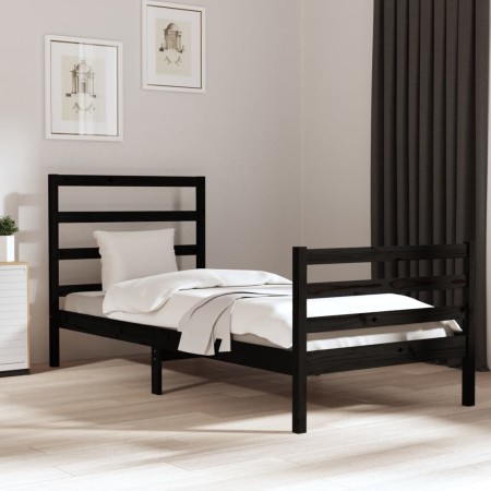 Solid black pine wood bed frame 90x200 cm by vidaXL, Beds and slatted bases - Ref: Foro24-3104995, Price: 114,43 €, Discount: %