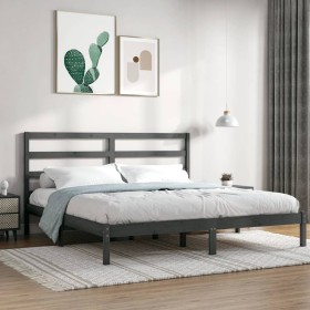 Solid gray pine wood bed frame 200x200 cm by vidaXL, Beds and slatted bases - Ref: Foro24-3104955, Price: 150,48 €, Discount: %