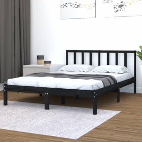 Solid black pine wood bed frame 150x200 cm by vidaXL, Beds and slatted bases - Ref: Foro24-3105080, Price: 164,73 €, Discount: %