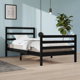 Estructura de cama madera maciza de pino negra 100x200 cm de vidaXL, Camas y somieres - Ref: Foro24-3105000, Precio: 112,99 €...