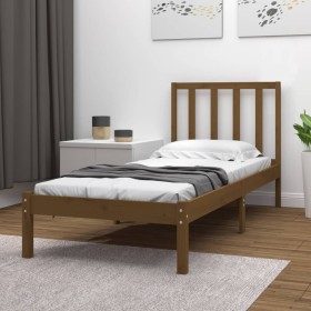 Honey brown solid pine wood bed frame 90x200 cm by vidaXL, Beds and slatted bases - Ref: Foro24-3105059, Price: 108,99 €, Dis...