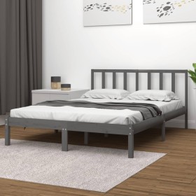 Estructura de cama de madera maciza de pino gris 140x190 cm de vidaXL, Camas y somieres - Ref: Foro24-3105118, Precio: 143,80...