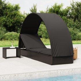 Sun lounger with round black synthetic rattan canopy 211x57x140 cm by vidaXL, Loungers - Ref: Foro24-319644, Price: 185,81 €,...