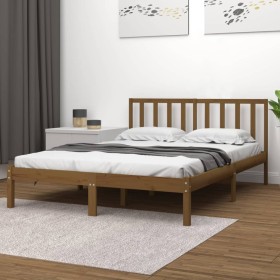 Honey brown solid wood double bed frame 120x190 cm by vidaXL, Beds and slatted bases - Ref: Foro24-3105044, Price: 130,99 €, ...