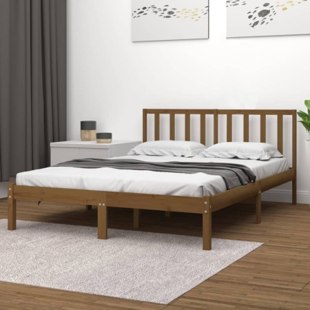 Estructura de cama doble madera maciza marrón miel 120x190 cm de vidaXL, Camas y somieres - Ref: Foro24-3105044, Precio: 130,...