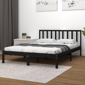 Double black solid pine wood bed frame 120x190 cm by vidaXL, Beds and slatted bases - Ref: Foro24-3105045, Price: 151,32 €, D...