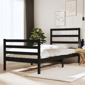 Solid black pine wood bed frame 75x190 cm by vidaXL, Beds and slatted bases - Ref: Foro24-3104970, Price: 97,99 €, Discount: %