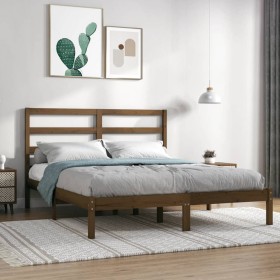 Honey brown solid pine wood bed frame 140x190 cm by vidaXL, Beds and slatted bases - Ref: Foro24-3104916, Price: 152,99 €, Di...