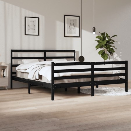 Solid black pine wood bed frame 200x200 cm by vidaXL, Beds and slatted bases - Ref: Foro24-3105030, Price: 158,99 €, Discount: %