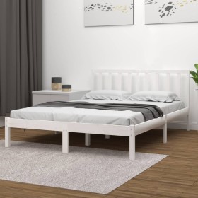 Solid white pine wood bed frame 140x190 cm by vidaXL, Beds and slatted bases - Ref: Foro24-3105052, Price: 133,00 €, Discount: %