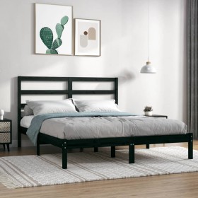 Black solid wood double bed frame 135x190 cm by vidaXL, Beds and slatted bases - Ref: Foro24-3104912, Price: 181,99 €, Discou...