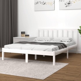 Solid white pine wood bed frame 140x200 cm by vidaXL, Beds and slatted bases - Ref: Foro24-3105072, Price: 128,99 €, Discount: %