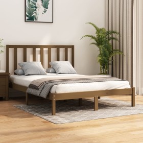 Estructura de cama madera maciza de pino marrón miel 140x190 cm de vidaXL, Camas y somieres - Ref: Foro24-3105143, Precio: 15...