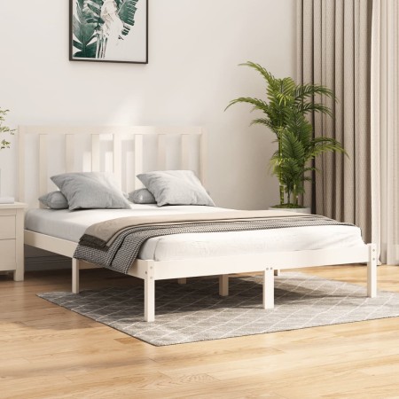 Solid white pine wood bed frame 140x190 cm by vidaXL, Beds and slatted bases - Ref: Foro24-3105141, Price: 121,59 €, Discount: %