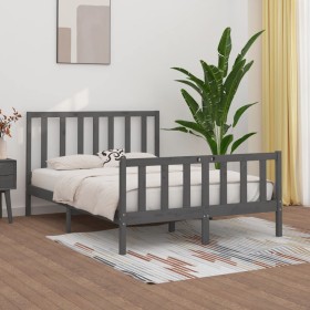 Estructura de cama de madera maciza gris 140x190 cm de vidaXL, Camas y somieres - Ref: Foro24-3105207, Precio: 139,99 €, Desc...