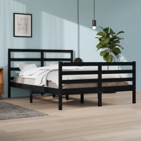 Solid black pine wood bed frame 160x200 cm by vidaXL, Beds and slatted bases - Ref: Foro24-3105020, Price: 148,99 €, Discount: %