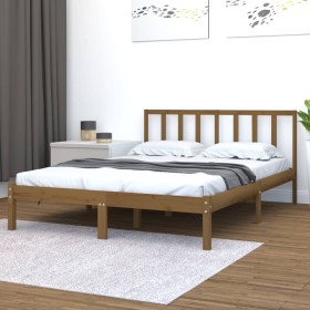 Honey brown solid wood double bed frame 120x190 cm by vidaXL, Beds and slatted bases - Ref: Foro24-3105109, Price: 137,34 €, ...