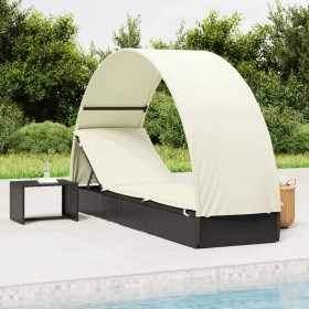 Tumbona con toldo redondo ratán sintético negro 211x57x140 cm de vidaXL, Tumbonas - Ref: Foro24-319642, Precio: 141,99 €, Des...