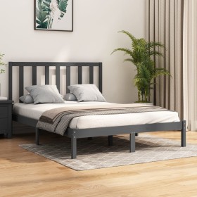 Solid gray pine wood bed frame 140x200 cm by vidaXL, Beds and slatted bases - Ref: Foro24-3105162, Price: 126,99 €, Discount: %