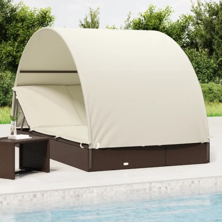 Tumbona 2 personas toldo redondo ratán PE marrón 211x112x140 cm de vidaXL, Tumbonas - Ref: Foro24-319653, Precio: 303,78 €, D...