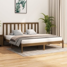 Estructura de cama madera maciza de pino marrón miel 200x200 cm de vidaXL, Camas y somieres - Ref: Foro24-3105183, Precio: 15...