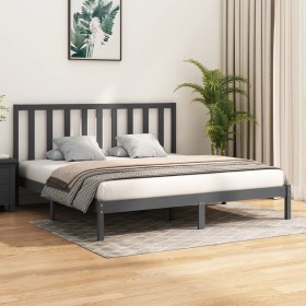 Estructura de cama madera maciza gris Super King 180x200 cm de vidaXL, Camas y somieres - Ref: Foro24-3105177, Precio: 162,85...