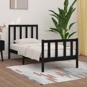 Black single solid wood bed frame 75x190 cm by vidaXL, Beds and slatted bases - Ref: Foro24-3105189, Price: 125,99 €, Discoun...