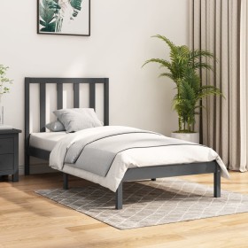 Gray single solid wood bed frame 90x190 cm by vidaXL, Beds and slatted bases - Ref: Foro24-3105127, Price: 117,99 €, Discount: %