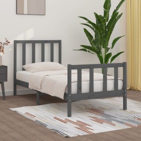 Gray solid wood single bed frame 90x190 cm by vidaXL, Beds and slatted bases - Ref: Foro24-3105192, Price: 97,99 €, Discount: %