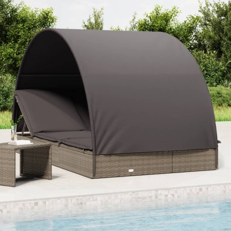 Tumbona 2 personas toldo redondo ratán PE gris 211x112x140 cm de vidaXL, Tumbonas - Ref: Foro24-319655, Precio: 296,99 €, Des...