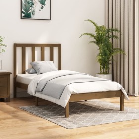 Honey brown solid pine wood bed frame 90x200 cm by vidaXL, Beds and slatted bases - Ref: Foro24-3105148, Price: 108,99 €, Dis...