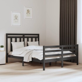 Estructura de cama madera maciza gris King Size 150x200 cm de vidaXL, Camas y somieres - Ref: Foro24-3105322, Precio: 152,99 ...