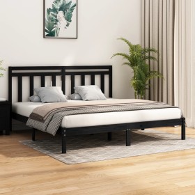 Solid black pine wood bed frame 200x200 cm by vidaXL, Beds and slatted bases - Ref: Foro24-3105274, Price: 154,47 €, Discount: %