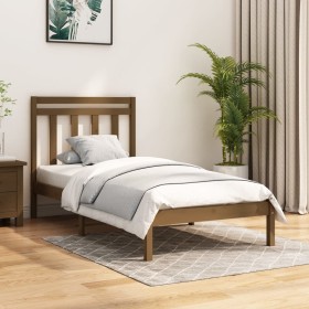 Honey brown solid wood bed frame 100x200 cm by vidaXL, Beds and slatted bases - Ref: Foro24-3105243, Price: 110,45 €, Discoun...