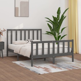 Small double bed frame solid gray wood 120x190 cm by vidaXL, Beds and slatted bases - Ref: Foro24-3105197, Price: 150,99 €, D...