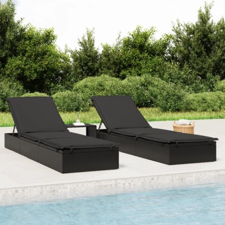 2 pcs sun loungers with black synthetic rattan table by vidaXL, Loungers - Ref: Foro24-319636, Price: 314,29 €, Discount: %