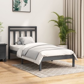 Gray solid wood single bed frame 90x190 cm by vidaXL, Beds and slatted bases - Ref: Foro24-3105217, Price: 116,32 €, Discount: %