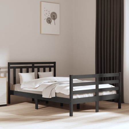 Double gray solid wood bed frame 135x190 cm by vidaXL, Beds and slatted bases - Ref: Foro24-3105292, Price: 166,99 €, Discoun...