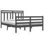 Double gray solid wood bed frame 135x190 cm by vidaXL, Beds and slatted bases - Ref: Foro24-3105292, Price: 166,99 €, Discoun...