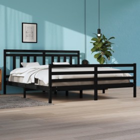 Estructura de cama de madera maciza de pino negra 200x200 cm de vidaXL, Camas y somieres - Ref: Foro24-3105339, Precio: 166,7...