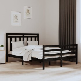 Black King Size solid wood bed frame 150x200 cm by vidaXL, Beds and slatted bases - Ref: Foro24-3105324, Price: 158,99 €, Dis...