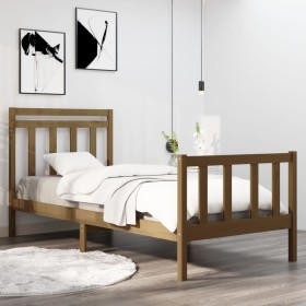 Solid wood bed frame single honey brown 90x190 cm by vidaXL, Beds and slatted bases - Ref: Foro24-3105348, Price: 140,99 €, D...