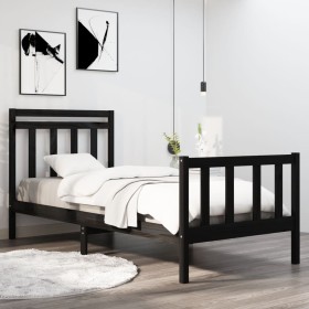 Black solid wood single bed frame 90x190 cm by vidaXL, Beds and slatted bases - Ref: Foro24-3105349, Price: 128,99 €, Discoun...