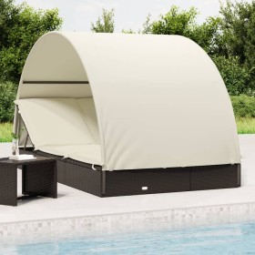 Tumbona 2 personas toldo redondo ratán PE negro 211x112x140 cm de vidaXL, Tumbonas - Ref: Foro24-319654, Precio: 287,34 €, De...