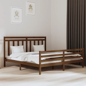 Honey brown solid pine wood bed frame 200x200 cm by vidaXL, Beds and slatted bases - Ref: Foro24-3105338, Price: 166,21 €, Di...