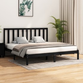 Black Super King solid wood bed frame 180x200 cm by vidaXL, Beds and slatted bases - Ref: Foro24-3105179, Price: 185,42 €, Di...