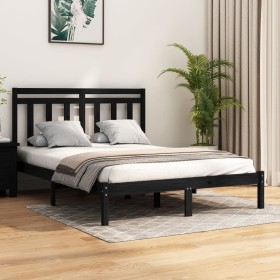 Black solid wood bed frame 140x190 cm by vidaXL, Beds and slatted bases - Ref: Foro24-3105234, Price: 155,99 €, Discount: %