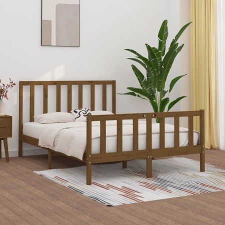 Honey brown solid wood double bed frame 120x190 cm by vidaXL, Beds and slatted bases - Ref: Foro24-3105198, Price: 134,99 €, ...