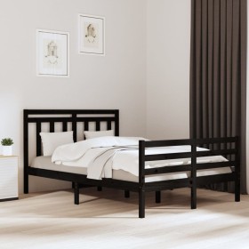 Estructura de cama de madera maciza negra 140x190 cm de vidaXL, Camas y somieres - Ref: Foro24-3105299, Precio: 165,99 €, Des...