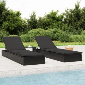 Tumbona 1 ud con cojín ratán sintético negro 201x55x62 cm de vidaXL, Tumbonas - Ref: Foro24-319632, Precio: 165,99 €, Descuen...